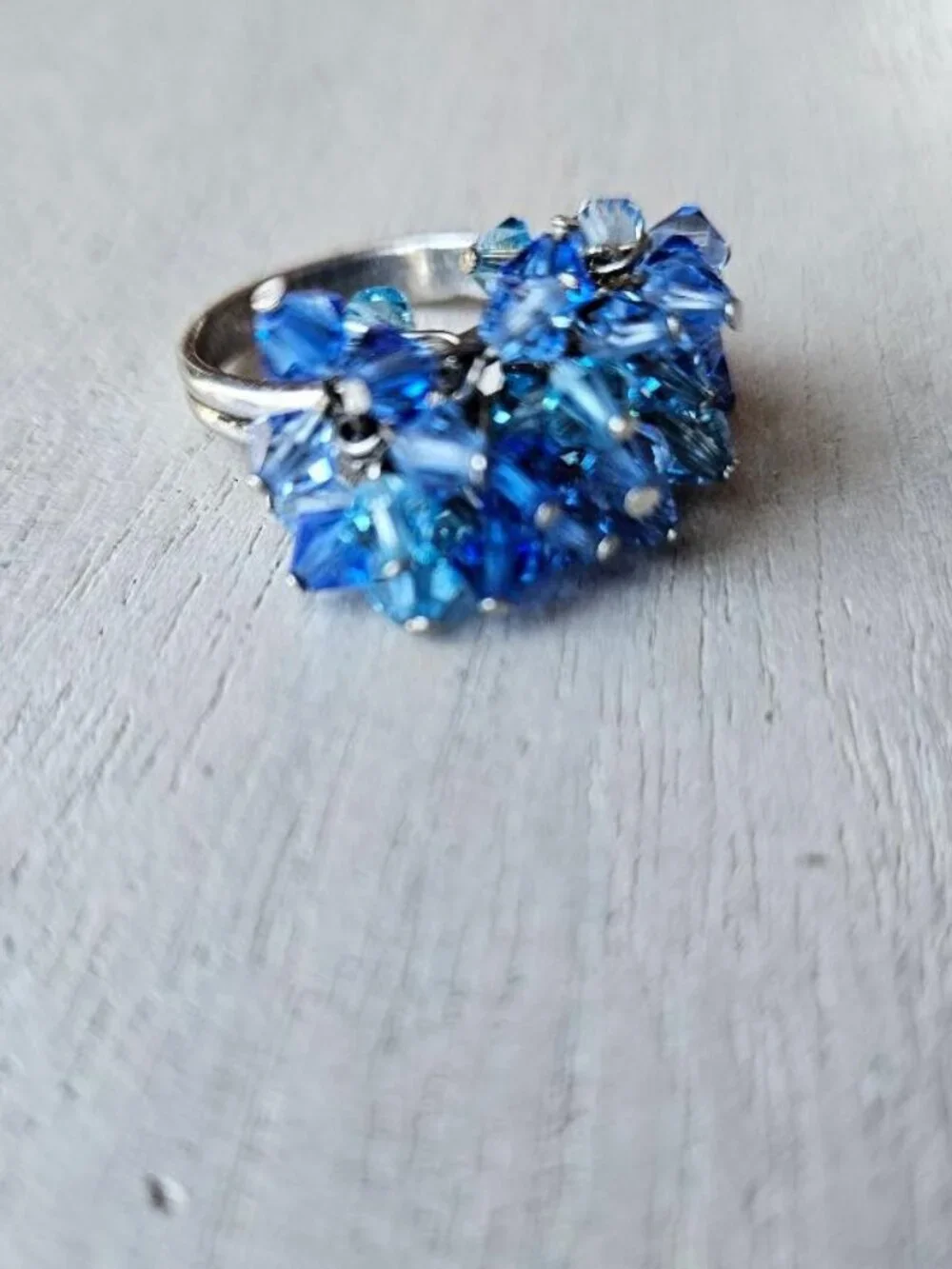 Cluster Dangle Beaded Ring Sterling Silver